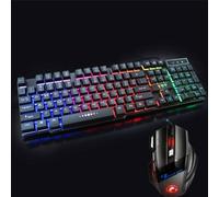 FidgetGear Tastiera meccanica retroilluminata superiore cablata USB illuminata ergonomica PC Gaming + tastiera mouse + mouse nero tastiera + mouse nero