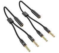 Fidioto Cavo splitter per cuffie e microfono, per computer, intrecciato, da femmina da 3,5 mm a doppio maschio, per cuffie da gioco, auricolari, altoparlanti, computer portatile, 2 pezzi