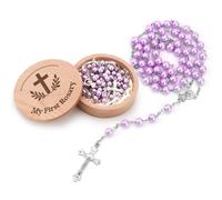 FIDWALL Il mio primo rosario con scatola dei ricordi, per battesimo e baby shower, per bambine e ragazzi, perline per preghiera cristiana per la prima comunione cattolica (viola)
