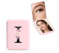 FIDWALL Personalizzato 1X/3X specchio ingranditore da viaggio, specchio portatile a LED, specchietto da borsetta, specchio tascabile iniziale, ragazza amica mamma insegnante damigella (I)