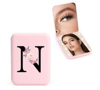 FIDWALL Personalizzato 1X/3X specchio ingranditore da viaggio, specchio portatile a LED, specchietto da borsetta, specchio tascabile iniziale, ragazza amica mamma insegnante damigella (N)