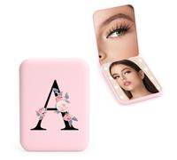 FIDWALL Personalizzato 1X/3X specchio ingranditore da viaggio, specchio portatile a LED, specchietto da borsetta, specchio tascabile iniziale, ragazza amica mamma insegnante damigella (A)