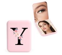 FIDWALL Personalizzato 1X/3X specchio ingranditore da viaggio, specchio portatile a LED, specchietto da borsetta, specchio tascabile iniziale, ragazza amica mamma insegnante damigella (Y)