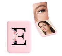 FIDWALL Personalizzato 1X/3X specchio ingranditore da viaggio, specchio portatile a LED, specchietto da borsetta, specchio tascabile iniziale, ragazza amica mamma insegnante damigella (E)