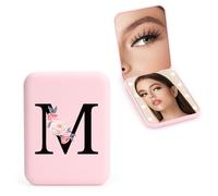 FIDWALL Personalizzato 1X/3X specchio ingranditore da viaggio, specchio portatile a LED, specchietto da borsetta, specchio tascabile iniziale, ragazza amica mamma insegnante damigella (M)