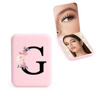 FIDWALL Personalizzato 1X/3X specchio ingranditore da viaggio, specchio portatile a LED, specchietto da borsetta, specchio tascabile iniziale, ragazza amica mamma insegnante damigella (G)