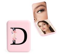 FIDWALL Personalizzato 1X/3X specchio ingranditore da viaggio, specchio portatile a LED, specchietto da borsetta, specchio tascabile iniziale, ragazza amica mamma insegnante damigella (D)