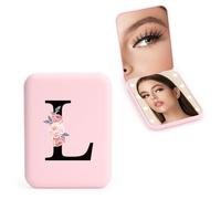 FIDWALL Personalizzato 1X/3X specchio ingranditore da viaggio, specchio portatile a LED, specchietto da borsetta, specchio tascabile iniziale, ragazza amica mamma insegnante damigella (L)