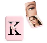 FIDWALL Personalizzato 1X/3X specchio ingranditore da viaggio, specchio portatile a LED, specchietto da borsetta, specchio tascabile iniziale, ragazza amica mamma insegnante damigella (K)