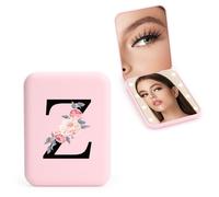 FIDWALL Personalizzato 1X/3X specchio ingranditore da viaggio, specchio portatile a LED, specchietto da borsetta, specchio tascabile iniziale, ragazza amica mamma insegnante damigella (Z)