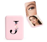 FIDWALL Personalizzato 1X/3X specchio ingranditore da viaggio, specchio portatile a LED, specchietto da borsetta, specchio tascabile iniziale, ragazza amica mamma insegnante damigella (J)