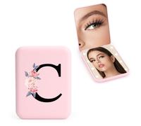 FIDWALL Personalizzato 1X/3X specchio ingranditore da viaggio, specchio portatile a LED, specchietto da borsetta, specchio tascabile iniziale, ragazza amica mamma insegnante damigella (C)