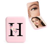 FIDWALL Personalizzato 1X/3X specchio ingranditore da viaggio, specchio portatile a LED, specchietto da borsetta, specchio tascabile iniziale, ragazza amica mamma insegnante damigella (H)