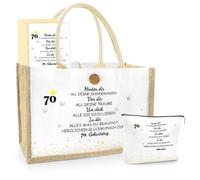 FIDWALL Regali per Donne di 70 Anni, Regalo di Compleanno, Borsa in Juta con Pochette e Biglietto, Idea Regalo Ecosostenibile per Donne, Mamma, Amica, Collega