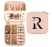 FIDWALL Scatola per gioielli da viaggio, personalizzata A-Z, portatile, con specchio