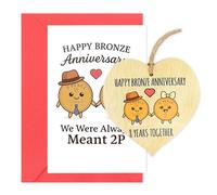 FIDWALL Set per 8° anniversario di matrimonio per marito, moglie, divertente biglietto di anniversario di bronzo e placca a cuore in legno, ricordo degli 8 anni insieme, per uomini, donne, partner
