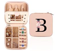 FIDWALLScatola per gioielli da viaggio, personalizzata A-Z, portatile, con specchio