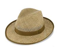 fiebig Bogart Cappello di Paglia | Cappello Estivo con Nastro e Bordi | Fedora da Sole a Tesa Larga | Fatto in Italia (59-L)
