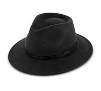 fiebig Edison Traveller con Fascia in Similpelle | Cappello in Feltro di Lana 100% Lana per Uomo e Donna | Piacevolmente Leggero per Tutto L'Anno | Cappello Fatto in Italia (62-XXL, Nero)