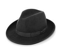 fiebig Fedora Cappello in Feltro di Lana | Bogart per Donne e Uomini | vestibilità Comoda in Estate e in Inverno | Cappello Classico Fatto in Italia (55-S, Nero)