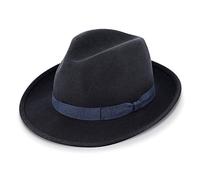 fiebig Fedora Cappello in Feltro di Lana | Bogart per Donne e Uomini | vestibilità Comoda in Estate e in Inverno | Cappello Classico Fatto in Italia (56-M, Blu Marino)