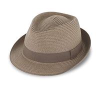fiebig Jackson Trilby Cappello di carta con nastro in grosgrain colorato, cappello da sole in 100% carta, cappello estivo naturale, disponibile in diverse misure e colori, grigio pietra, 59