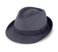 fiebig Jackson Trilby Cappello di carta con nastro in grosgrain colorato, cappello da sole in 100% carta, cappello estivo naturale, disponibile in diverse misure e colori, Blu mare, 57
