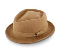 fiebig Medlock Pork Pie Diamond | Porkpie in Feltro di Lana 100% con Nastro di Grosgrain | Confortevole Cappello Leggero Fatto in Italia (56-M, Camel)
