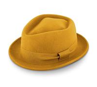 fiebig Medlock Pork Pie Diamond | Porkpie in Feltro di Lana 100% con Nastro di Grosgrain | Confortevole Cappello Leggero Fatto in Italia (60-XL, Giallo)