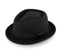 fiebig Medlock Pork Pie Diamond | Porkpie in Feltro di Lana 100% con Nastro di Grosgrain | Confortevole Cappello Leggero Fatto in Italia (58-L, Nero)