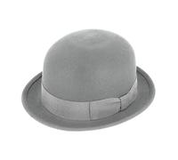 fiebig Melone con nastro gros grain, bombetta in feltro 100% lana per uomo e donna, cappello classico in feltro di lana, made in Italy (57-M, grigio chiaro), grigio chiaro, 7, Grigio chiaro, 57