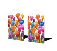 Field Of Colorful Tulipani Fermalibri per Mensole, 2 Pz Fermalibri in Legno Fermalibri Organizzatore per Home Office Bibliote