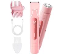 Fiemack Rasoio elettrico 2 in 1 per bikini da donna, con display a LED, IPX7, impermeabile, rasoio elettrico da donna per ascella, gambe, corpo, viso (rosa)