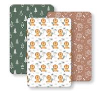 Fiemol Lenzuola Culla Next to Me 83x50cm, Confezione da 3 Coprimaterassi per Culla Neonato, Lenzuola con Angoli Elasticizzate in Microfibra Ultra Morbida e Setosa, Marrone e Leone