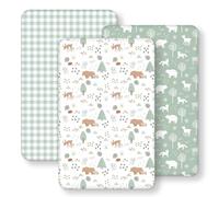 Fiemol Lenzuola Culla Next to Me 83x50cm, Confezione da 3 Coprimaterassi per Culla Neonato, Lenzuola con Angoli Elasticizzate in Microfibra Ultra Morbida e Setosa, Verde e Orso