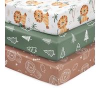 FIEMOL Lenzuola per mini culla per bambino, portatili Graco Pack e lenzuola da gioco con angoli per materassi da 96,5 x 66 cm, confezione da 3 pezzi, in morbida microfibra, marrone leone