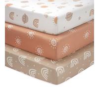 FIEMOL Lenzuola per mini culla per bambino, portatili Graco Pack e lenzuola da gioco con angoli per materassi da 96,5 x 66 cm, confezione da 3 in morbida microfibra, arancione sole arcobaleno
