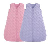 FIEMOL Sacco Nanna Invernale 6-12 Mesi, Neonato Sacchi Nanna 1.5 Tog Autunno con Pois di Peluche, Morbido Sacco Nanna per Bambini in Cotone, Confezione da 2 Pezzi Rosa e Viola