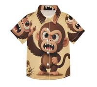Fierce Brown Monkey Hawaiian Boy Casual Button-Down Camicie Manica Corta Activewear Ragazzi Camicie a maniche corte Pulsante, Scimmia marrone feroce, 4 anni