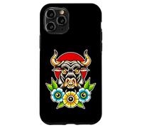 Fierce Bull Nose Ring Flowers Tradizionale Flash Tattoo Custodia per iPhone 11 Pro