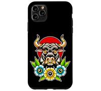 Fierce Bull Nose Ring Flowers Tradizionale Flash Tattoo Custodia per iPhone 11 Pro Max