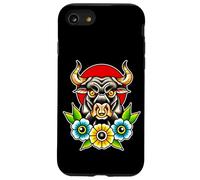 Fierce Bull Nose Ring Flowers Tradizionale Flash Tattoo Custodia per iPhone SE (2020) / 7/8