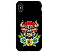 Fierce Bull Nose Ring Flowers Tradizionale Flash Tattoo Custodia per iPhone X/XS