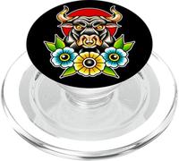Fierce Bull Nose Ring Flowers Tradizionale Flash Tattoo PopSockets PopGrip per MagSafe
