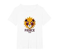 Fierce Leo: Arte Zodiacale del Leone Geometrico per i Fan dell'astrologia Maglietta, Donna Plus-Size, Bianco, 5X