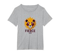 Fierce Leo: Arte Zodiacale del Leone Geometrico per i Fan dell'astrologia Maglietta, Donna Plus-Size, Grigio Melange, 3X