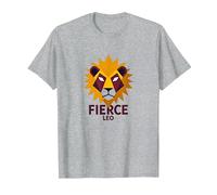 Fierce Leo: Arte Zodiacale del Leone Geometrico per i Fan dell'astrologia Maglietta, Uomo, Grigio Melange, 3XL