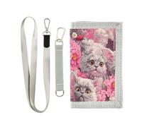 Fierce Selkirk Rex Cats Portafoglio in stile realistico per gli uomini bifold per le donne pop card titolare portafoglio con cordino, Stile realistico dei gatti Selkirk Rex feroce, 1 size, Moda