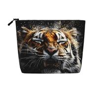 Fierce Tiger Borsa da viaggio per il trucco da donna, grande capacità, impermeabile, in simil canapa, con cerniera, portatile, monostrato, organizer per cosmetici.