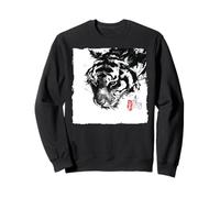 Fierce Tiger Face Giapponese Sumi-e Ink Wash Painting Felpa